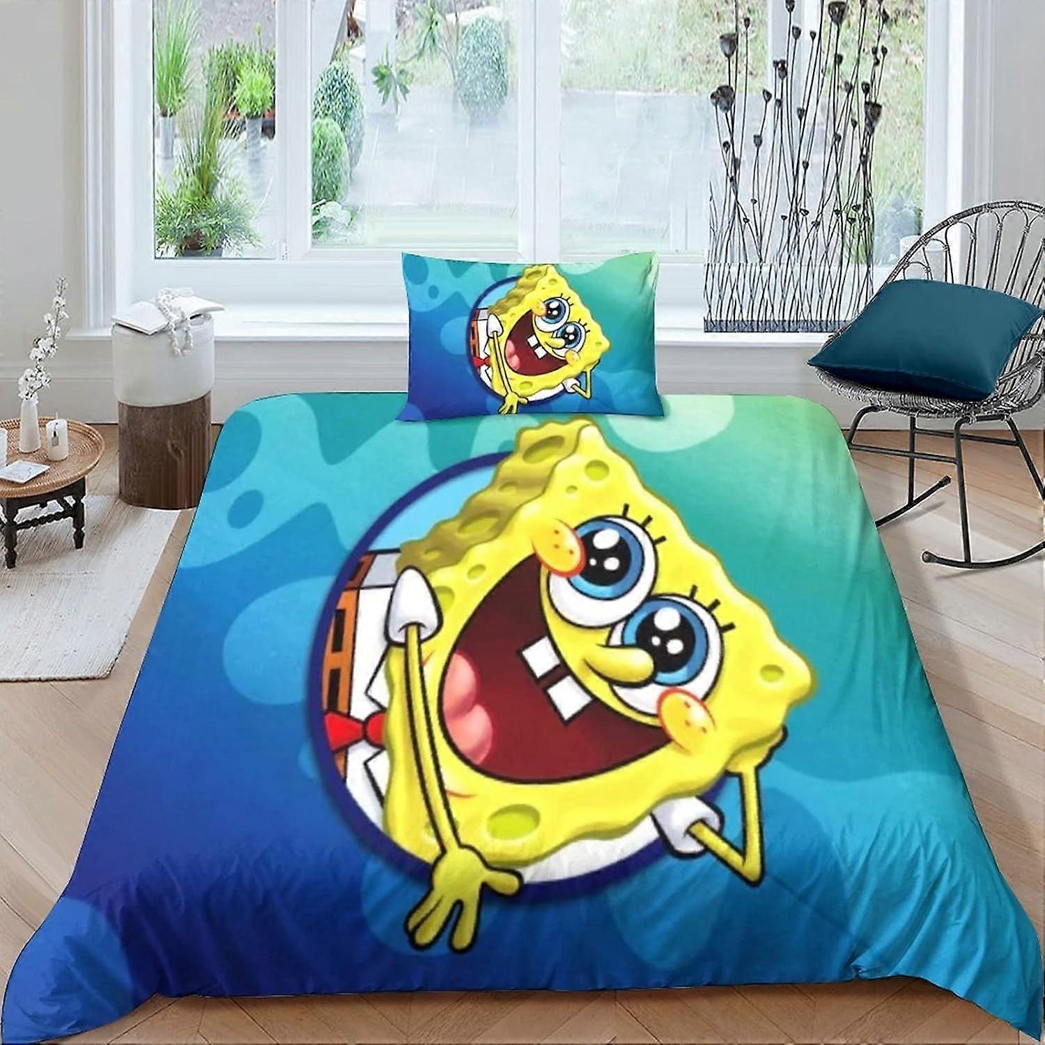 PIN69 SpongeBob SquarePants Duvet Cover Set 3D Printed Bedding Quilt Cover Set 3 Pieces Soft Microfiber with Zipper Closure for Teens And Adults Comfo