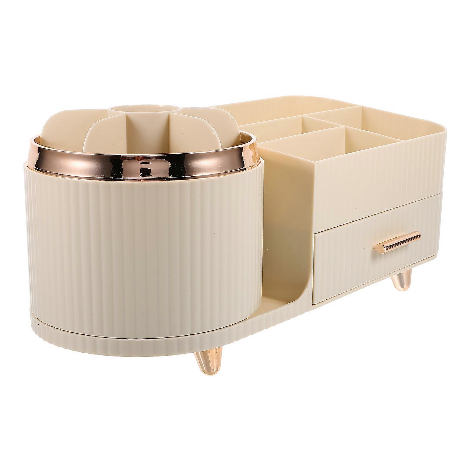 Makeup Organizer Countertop Rotating Storage Bathroom Beige Plastic 1Set