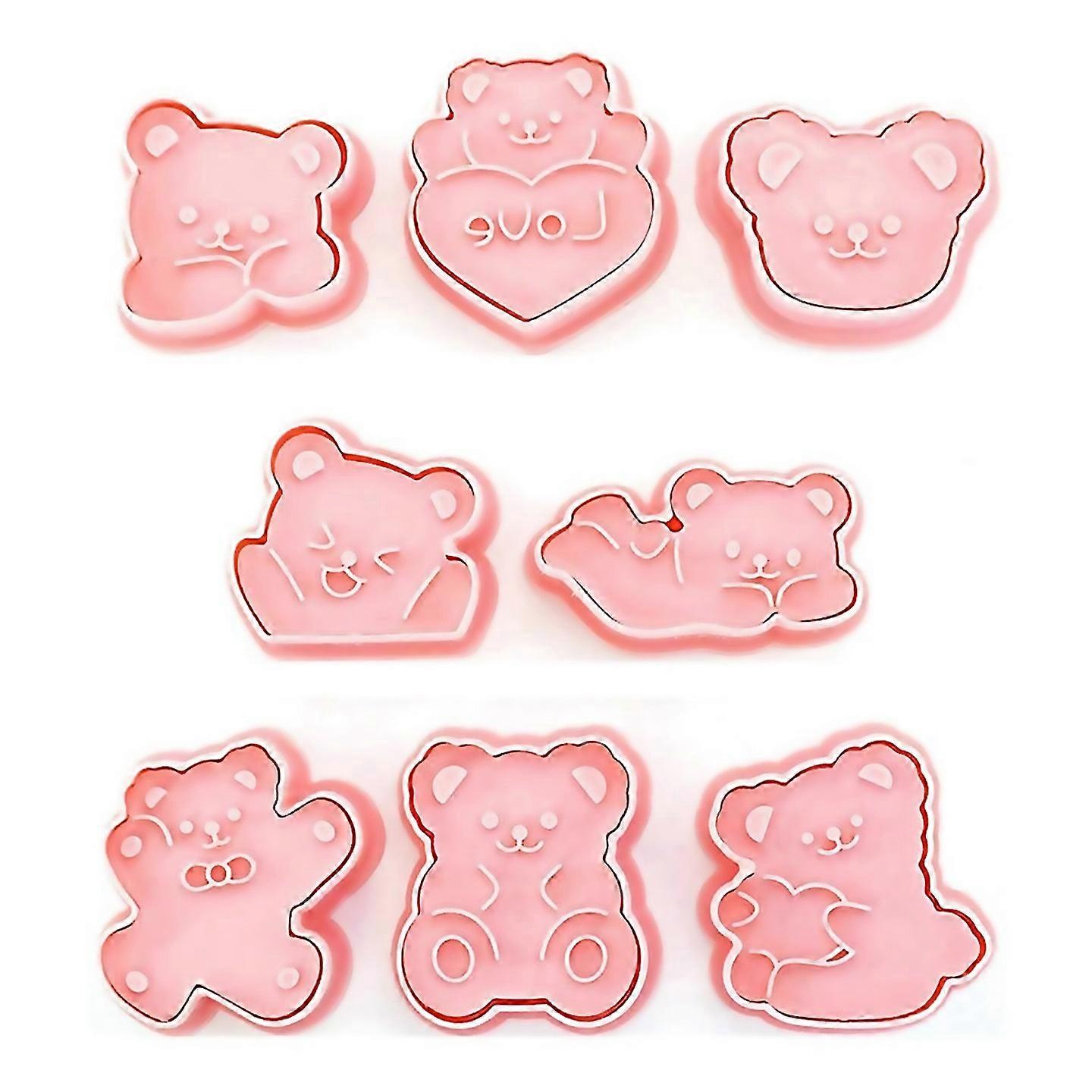 For 8pcs Cute Bear Shape Biscuit Mold Set Cookie Plunger Hand Pressure