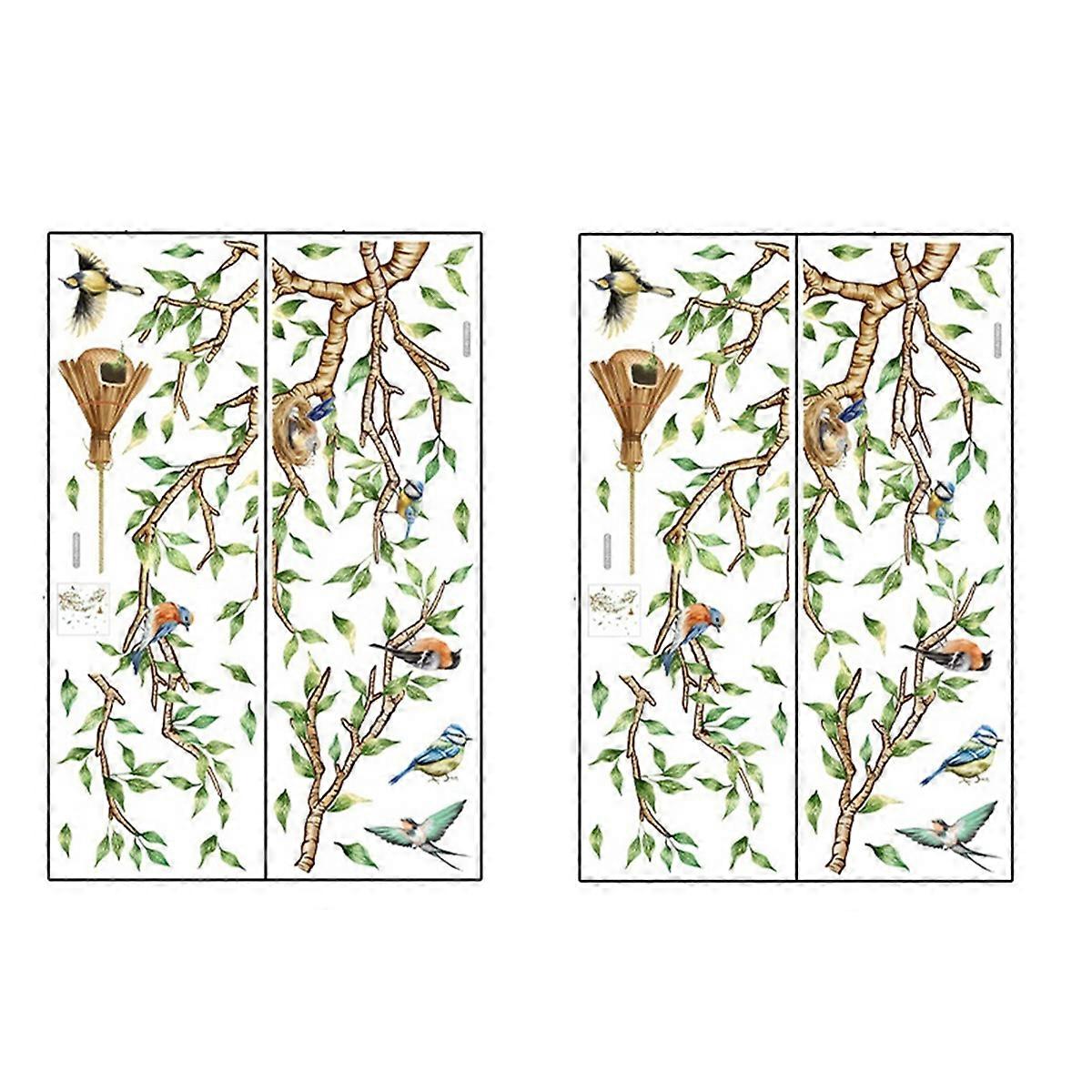 Colorful Flower and Bird Branch Wall Stickers, Peeling and Pasting