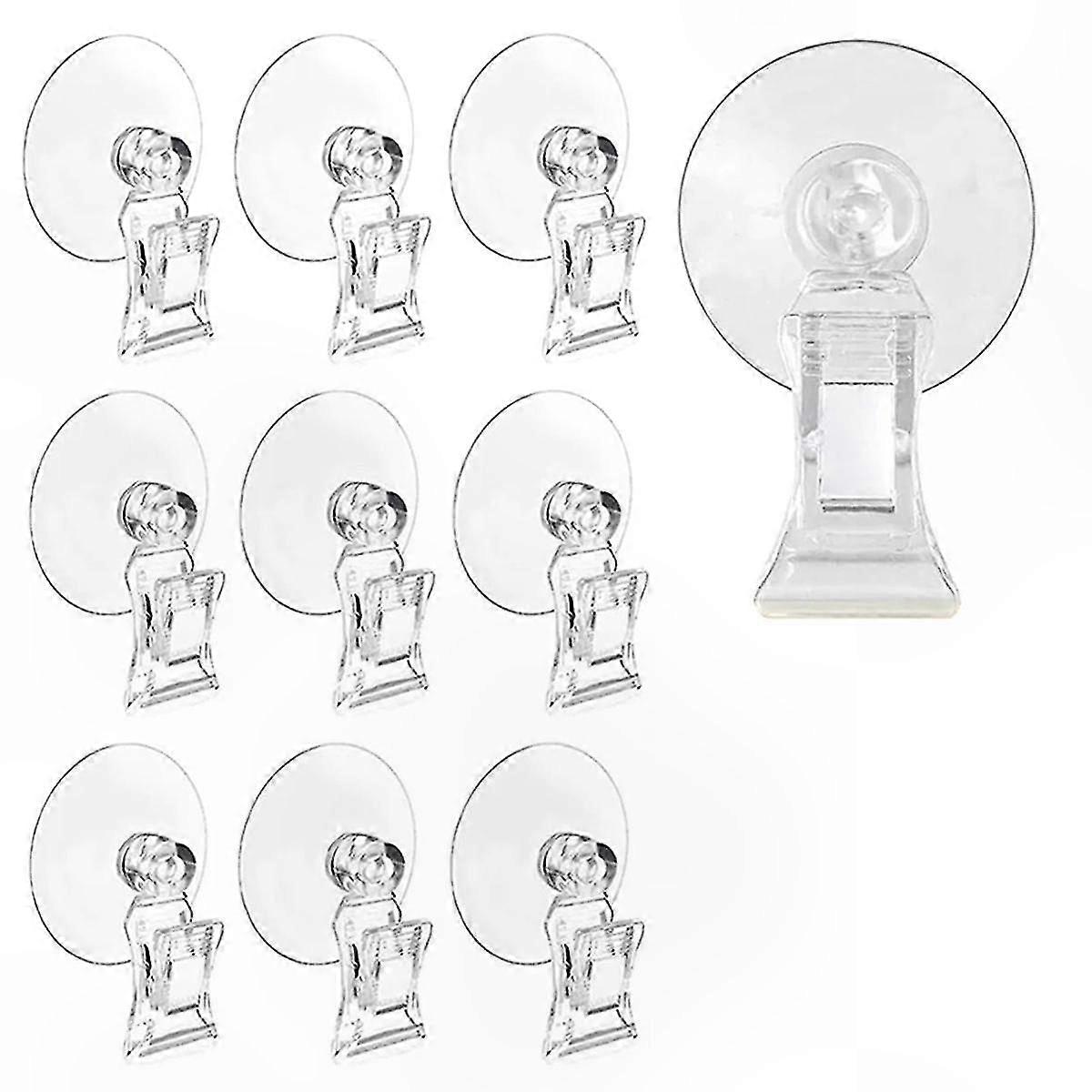 10-Pack Clear Suction Cup Clips for Glass Windows and Bathroom Use with Adjustable Clamp for Display Purposes