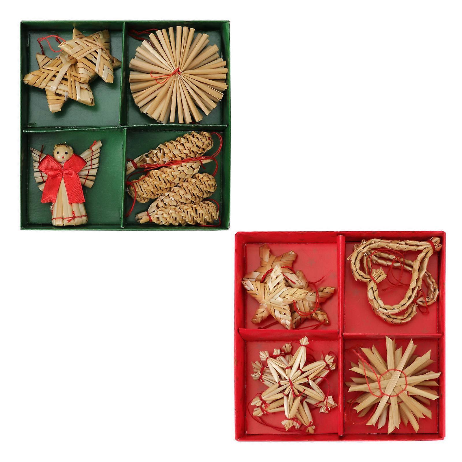 Xmas Hanging Ornament For Party Decor Ideal For Family Friends And Co-Workers 2 Boxes Wheat Straw Design
