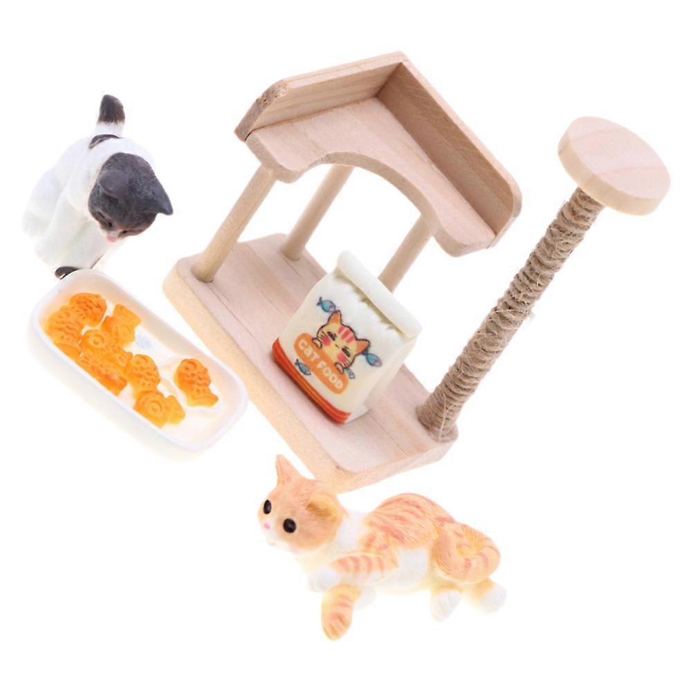 Cat Climbing Tower Miniature Toy Model for Doll House 1Set Wooden Simulation