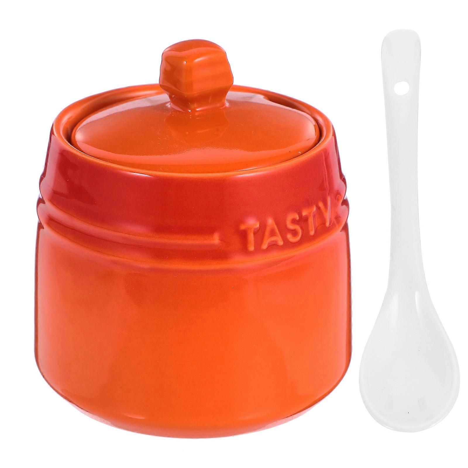 Ceramic Salt Container Orange Seasoning Storage Bottle 4Sets for Cooking