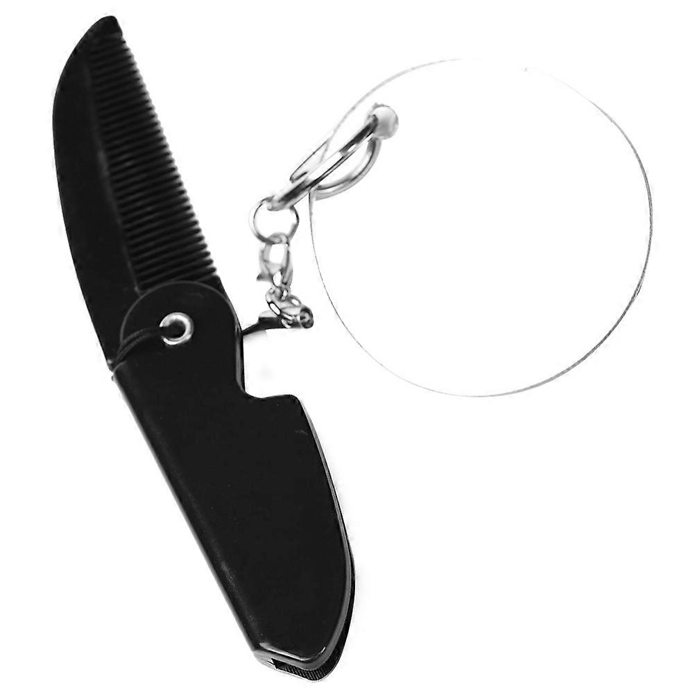 Folding Pocket Comb Keychain For Men With Mirror Ideal For Travel Office Black Fine Tooth 1Pack