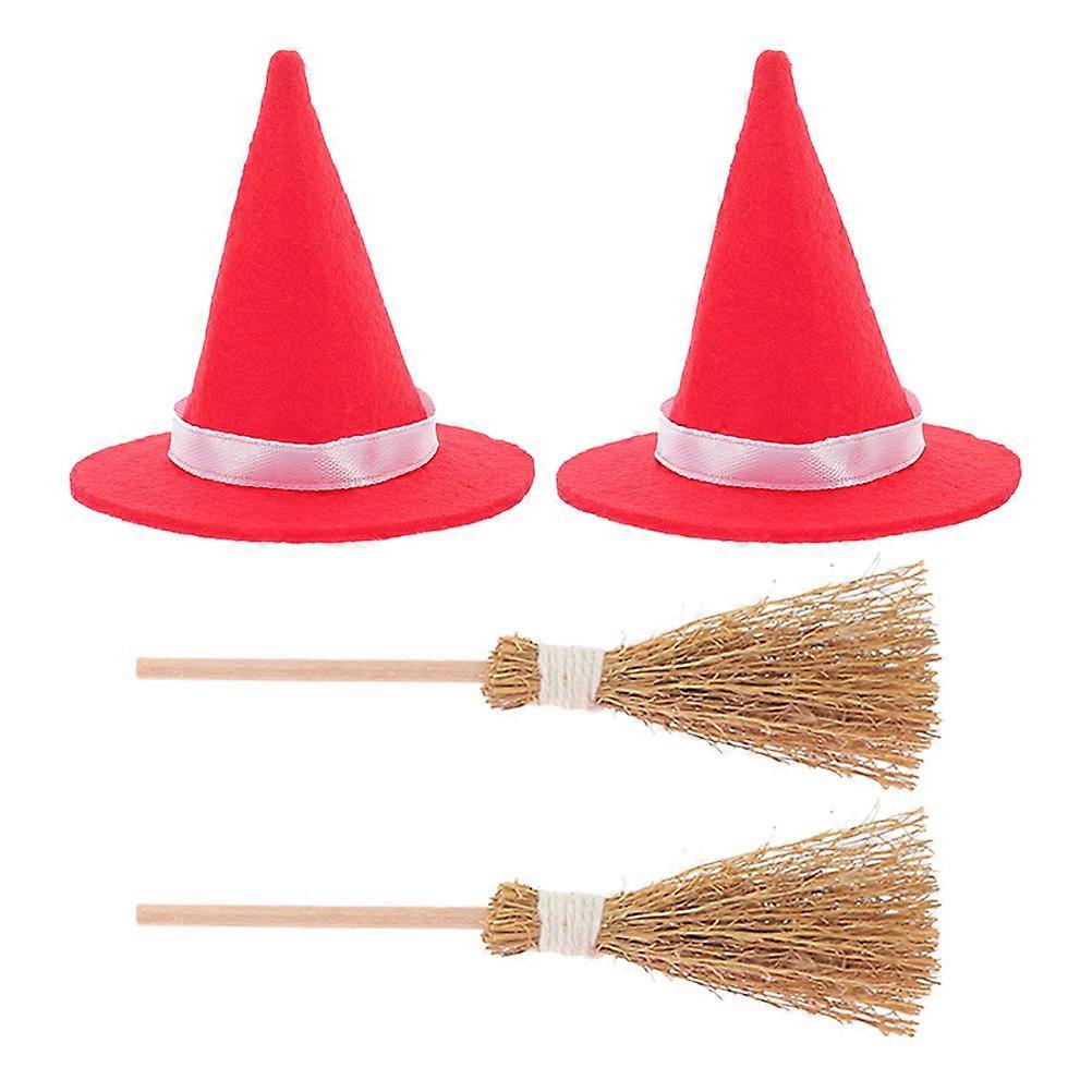 6 Sets Mini House Layout Decor With Miniature Witch Hats And Brooms For Halloween Gatherings 10.00X2.50X1.00CM