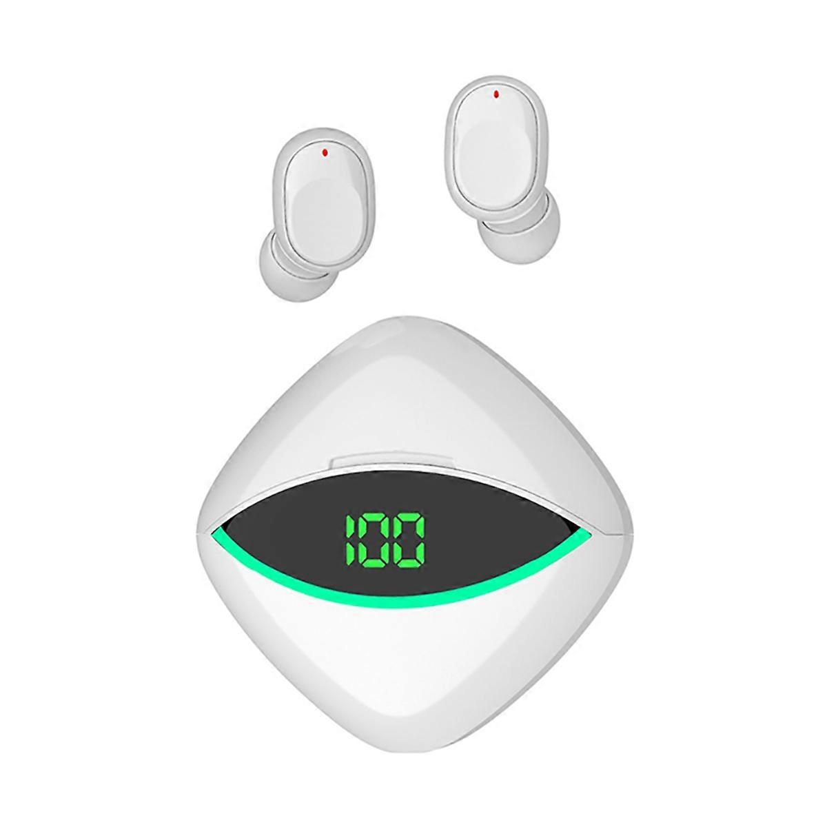 Wireless Bluetooth Headset Semi-in-Ear Digital Display White