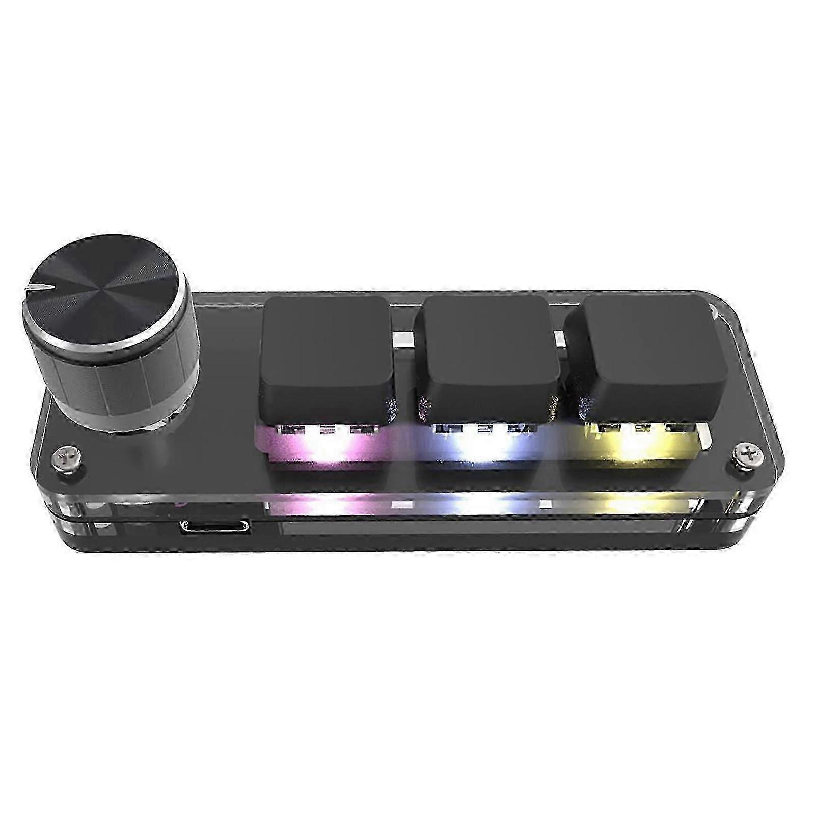 RGB 3-Key Macro Keyboard with Custom Knob for Copy/Paste (Mini Keypad)