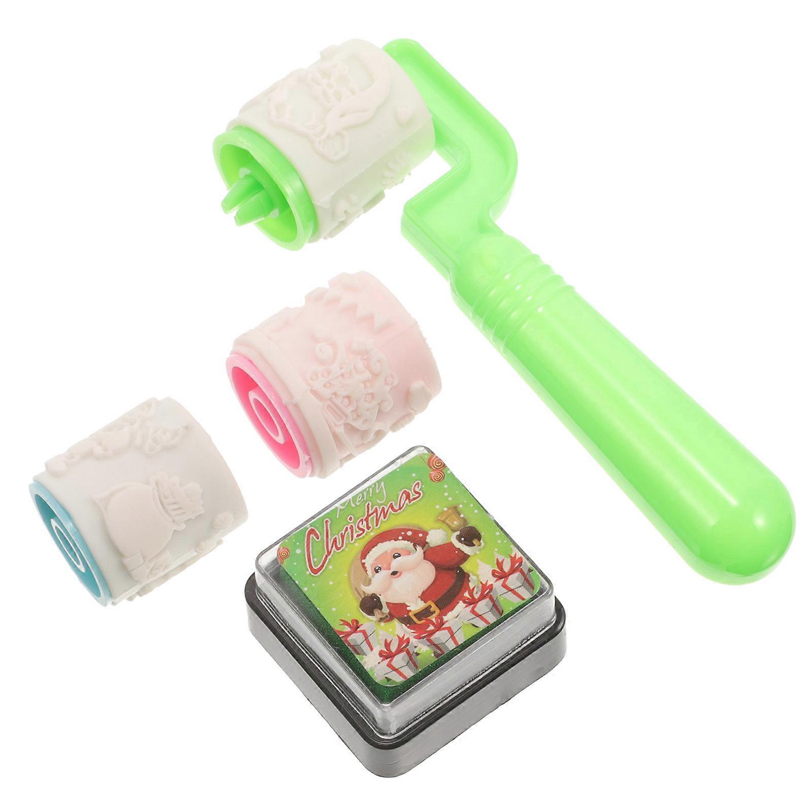 Merry Christmas Stamp Set Kids DIY Arts Crafts Stamps Assorted Color Nutcracker Shape 1Set