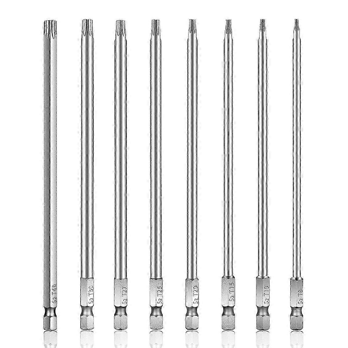 25-26 8 Pieces Screwdriver Drill Set Bits Magnetic Hex Shank T8-T40 for Torx Security Head 6 Inch Length