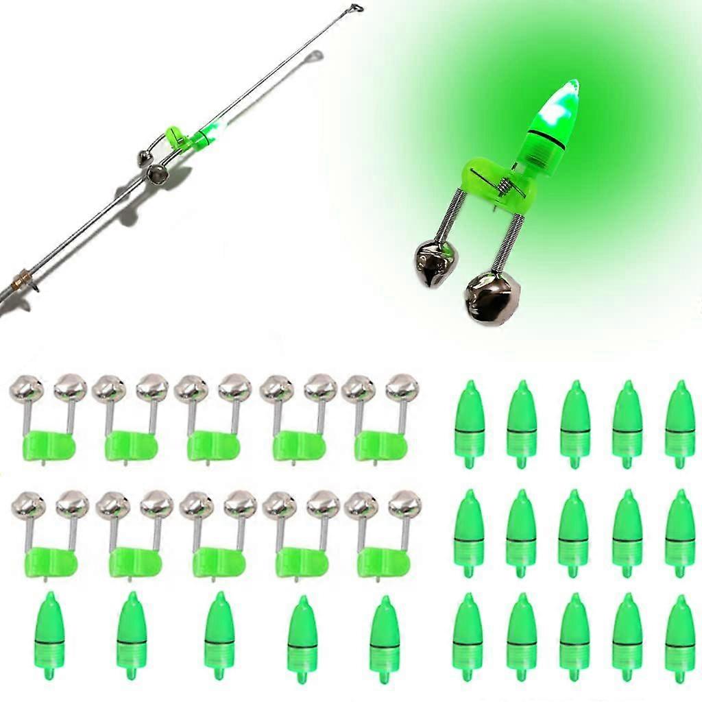 LED Night Fishing Alert Set with 20 Rod Clip Lights and 10 Bait Alarm Bells, Waterproof Bite Detection Kit for Low Light Conditions