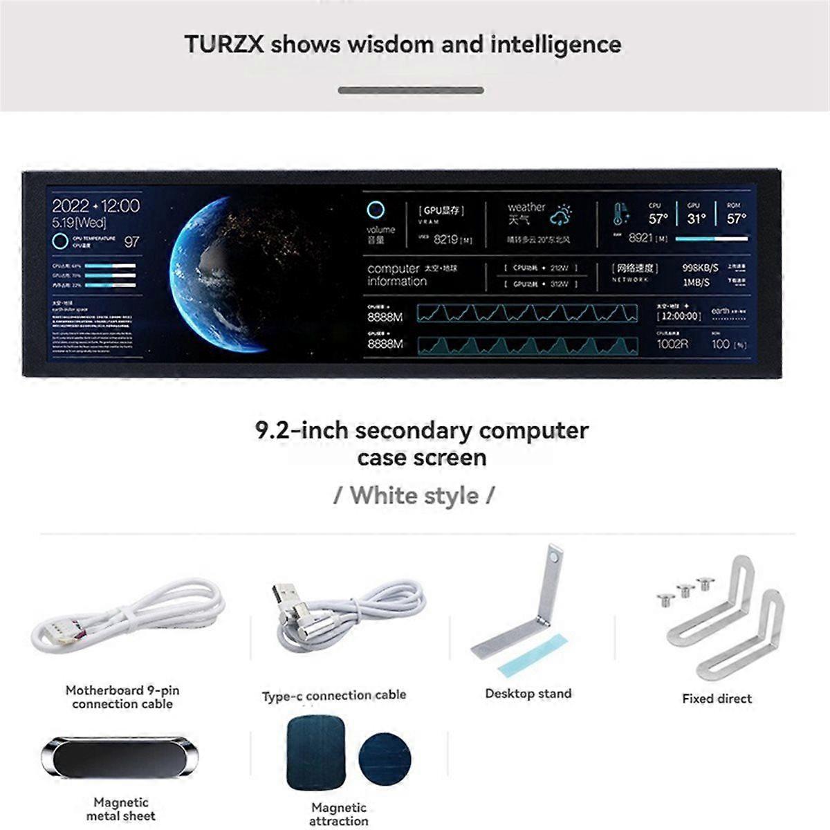 9.2 Inch USB Secondary Screen 1920x462 Resolution IPS Smart LCD Screen CPU RAM GPU Computer Monitor No AIDA64