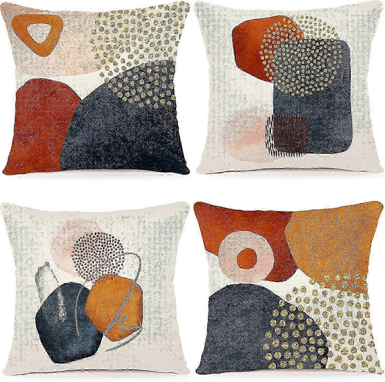 Set of 4 Geometric Pattern Cushion Covers, Linen, 45 x 45 cm