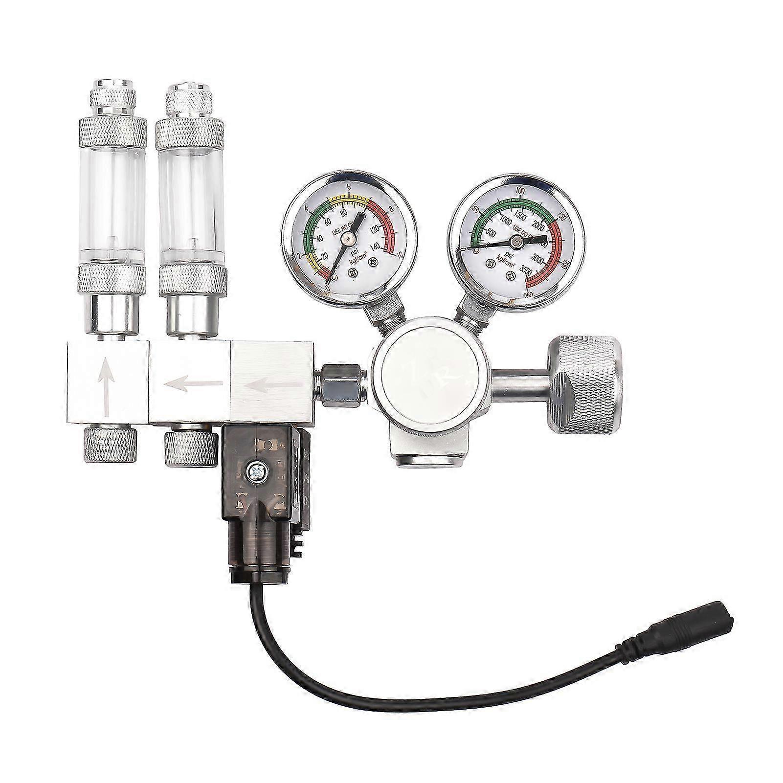 Aquarium CO2 Regulator Dual Stage Adjustable Output Pressure with DC Solenoid Bubble Counter W21.8 Interface