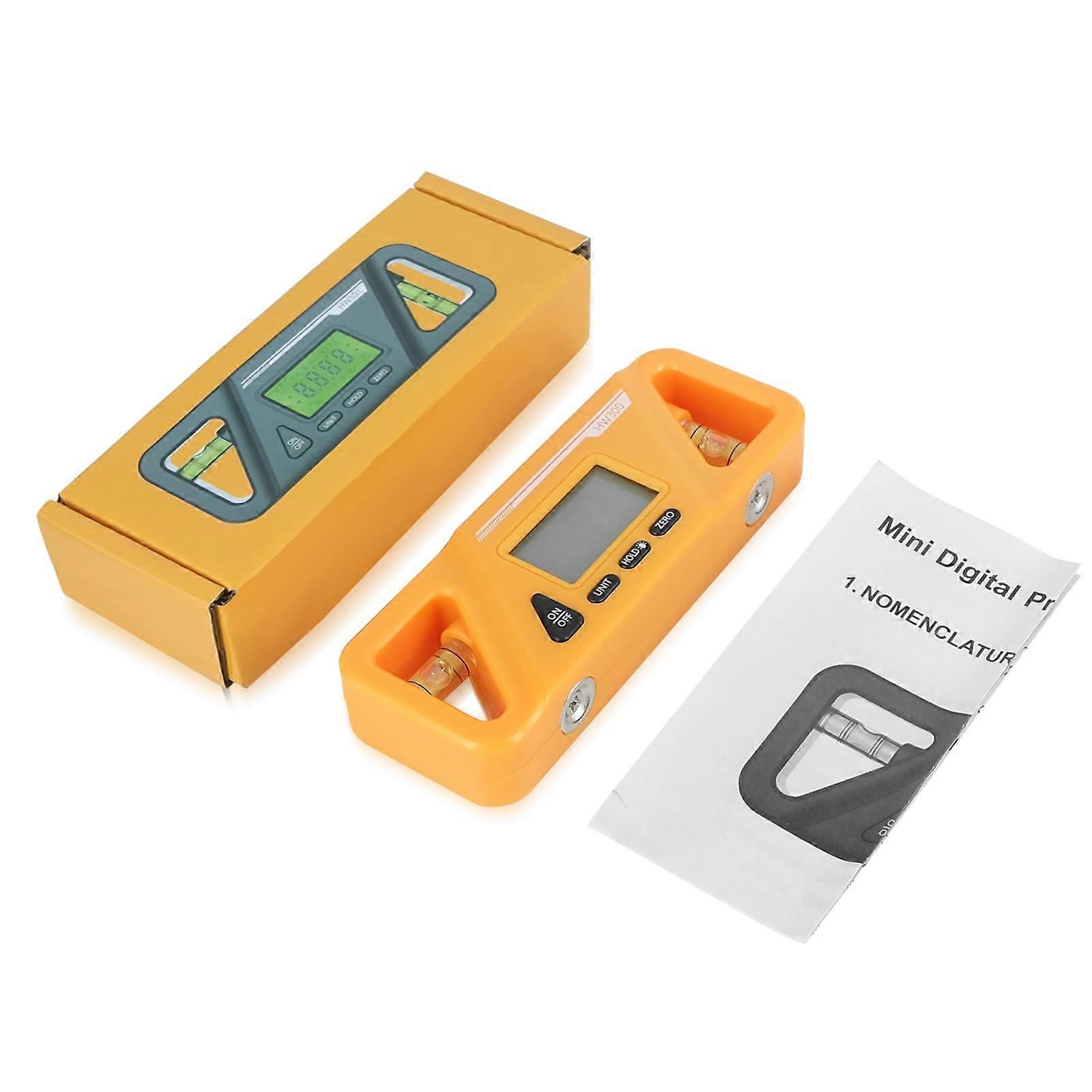 Digital Billet Torpedo Level Protractor With Magnetic Base, Absolute/Relative Angle Modes, 90/0 Deg Vials, LED, Orange