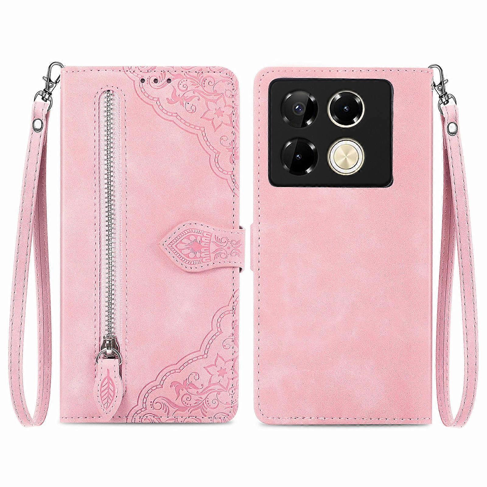 Embossed Flower Zipper Leather Phone Case