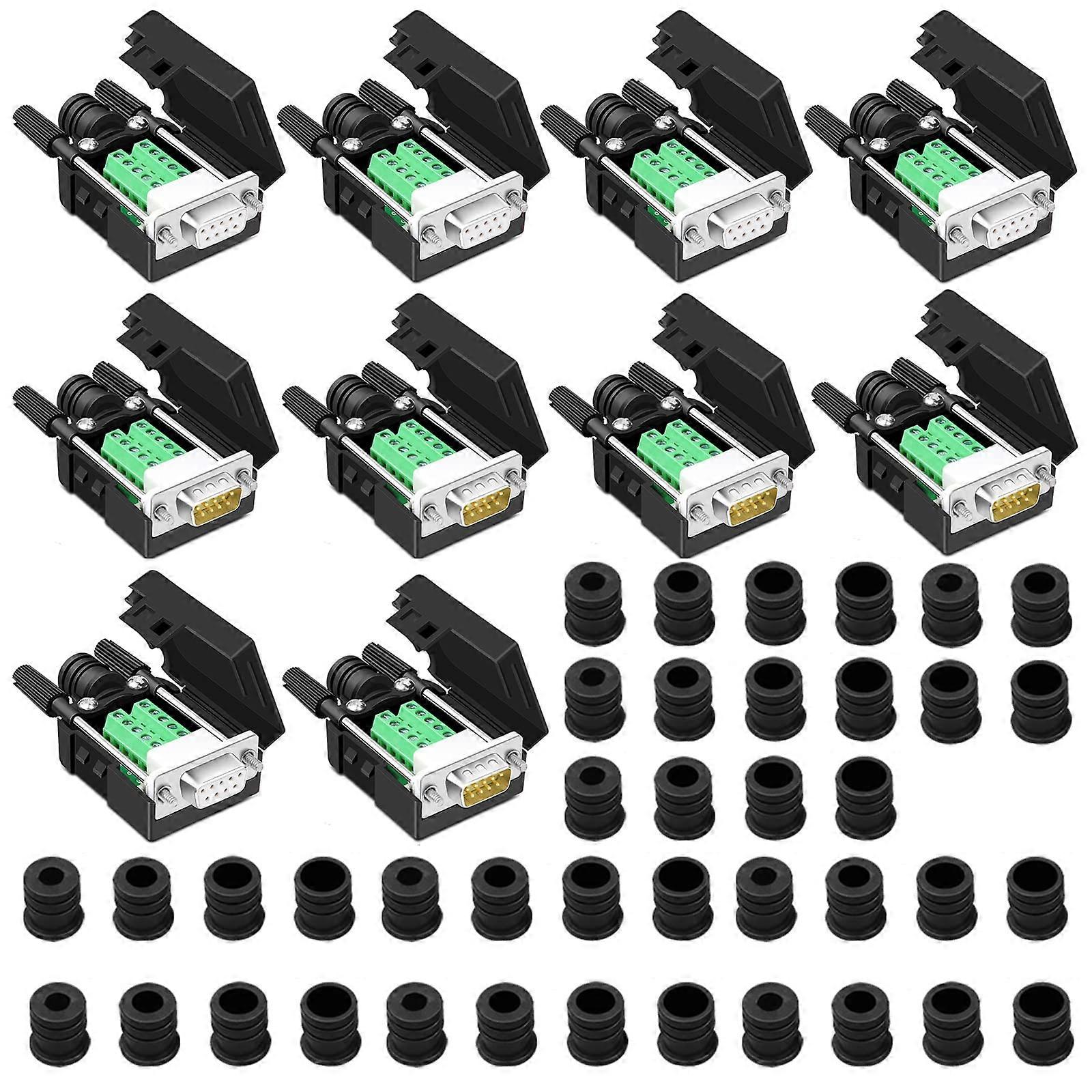 DB9 Breakout Connector 10Pack, 5 Male 5 Female, RS232 DSUB Serial To 9Pin Port, Solderless Breakout Board With Case