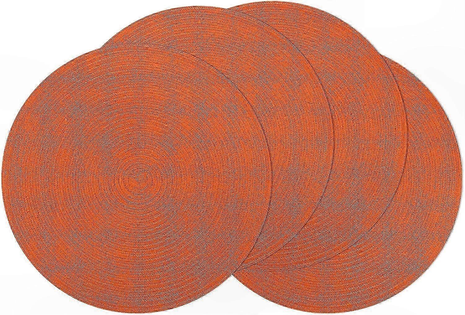 Set of 4 Autumn-Themed Round Placemats for Dining Table, Washable Non-Slip Mats in Bright Orange