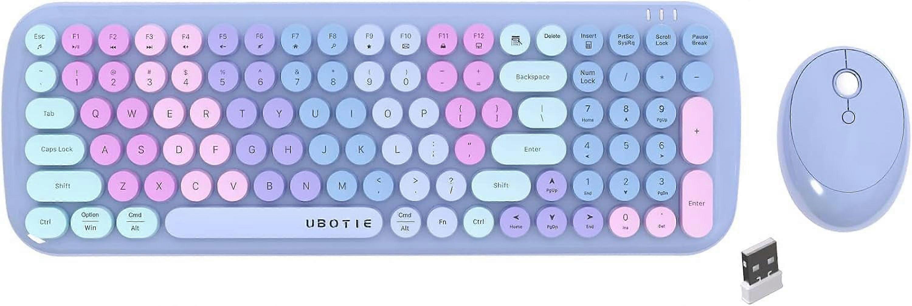 Wireless Keyboards and Mouse Combos, Colorful Gradient Rainbow Colored Retro Typewriter Flexible Keyboard,