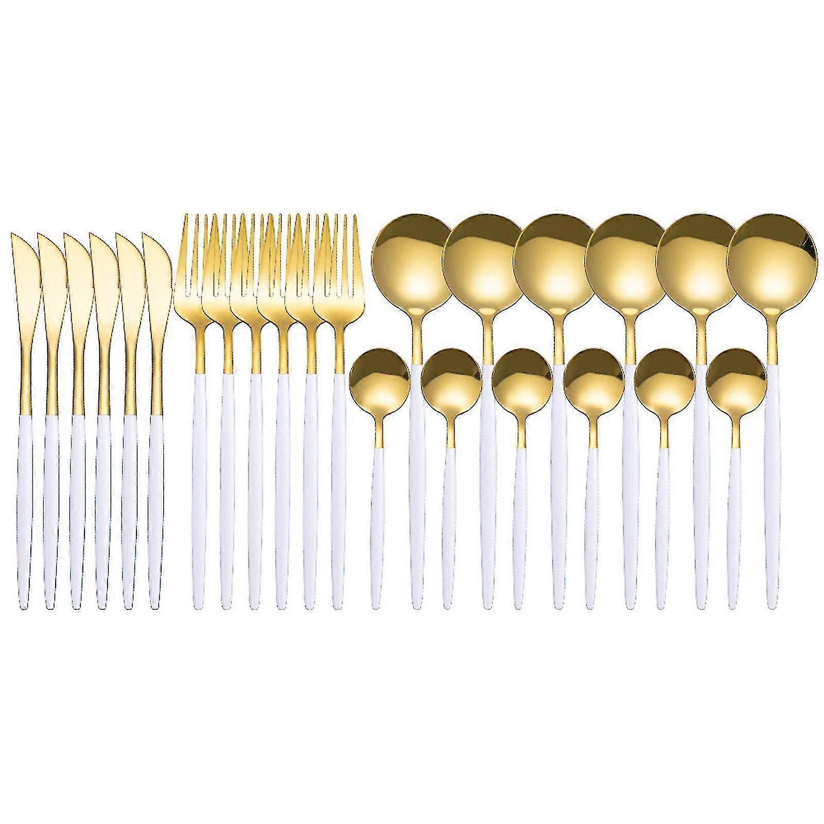 24 قطعة الفولاذ المقاوم للصدأ أدوات المائدة مجموعة أنيقة مرآة مصقول أدوات المائدة لعيد الشكر الزفاف H