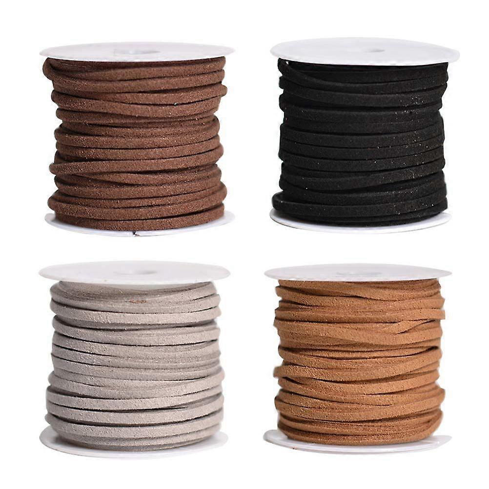 4pcs 5Meters DIY Artificial Strap String Leather Lace Beading Thread Suede Lace Double Sided with Roll Spool(Random 4 Colors)