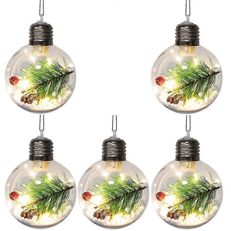 8cm 5pcsクリスマスボールシミュレートされた植物透明LEDルミナスクリスマスボール