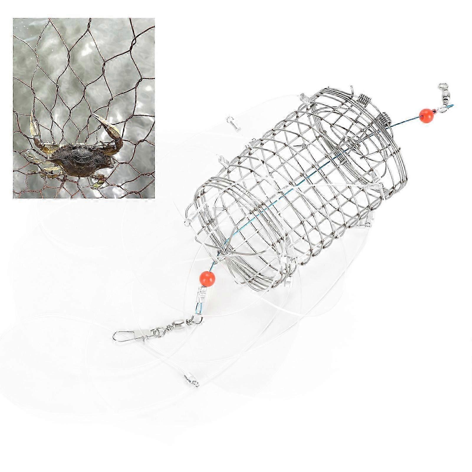 Crab Snares with 8 Loops Reusable Cylindrical Stainless Steel Wire Mesh Crab Bait Traps with Nylon Cord 1PCS