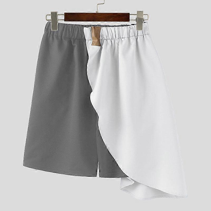 INCERUN Men Elastic Waist Patchwork Layers Casual Loose Half Pants