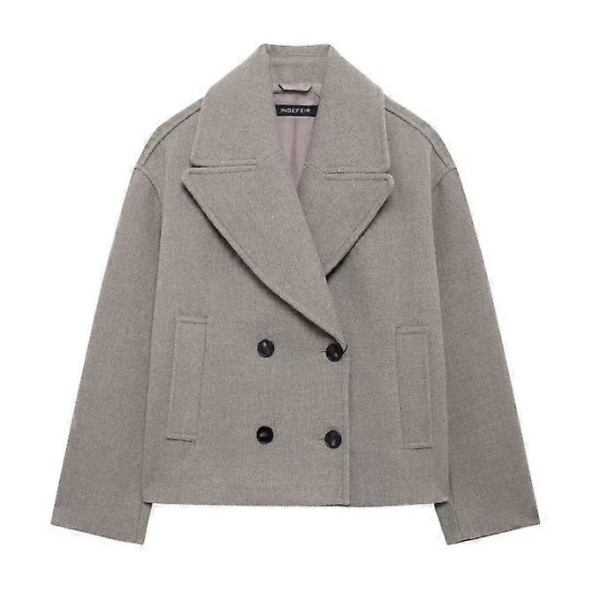 Women'S Double-Placket Wool-Blend Double-Breasted Short Coat