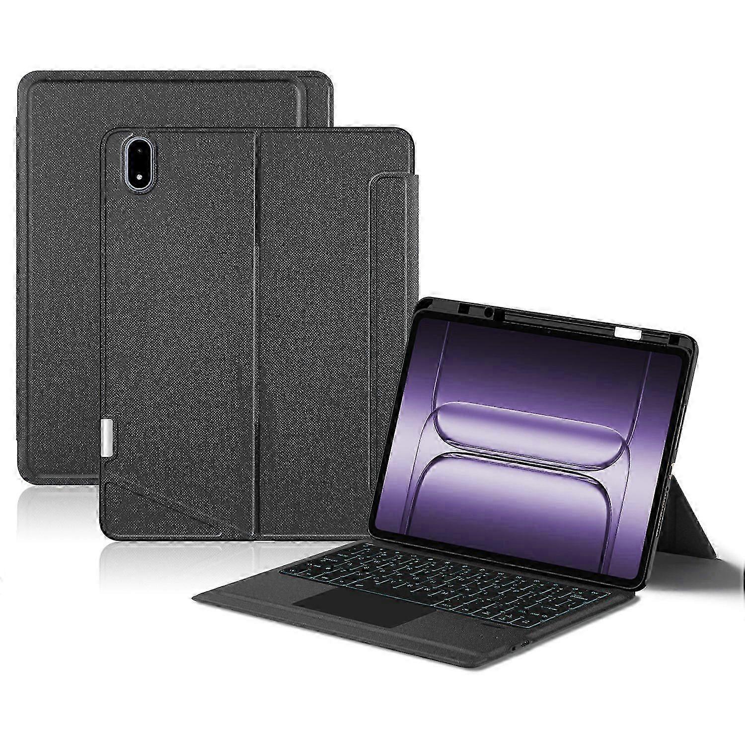 For OnePlus Pad 2 Pro Leather Case Bluetooth-Compatible Keyboard with Backlight Trackpad