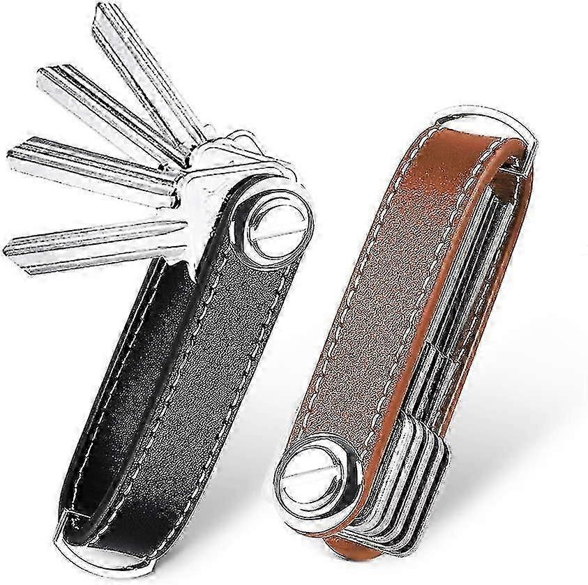 2 Pack Key Organiser Key Ring Genuine Leather Pocket Smart Key Holder With Stylish. Functional And Practical Gift Box For 7-9 Multiple Keys