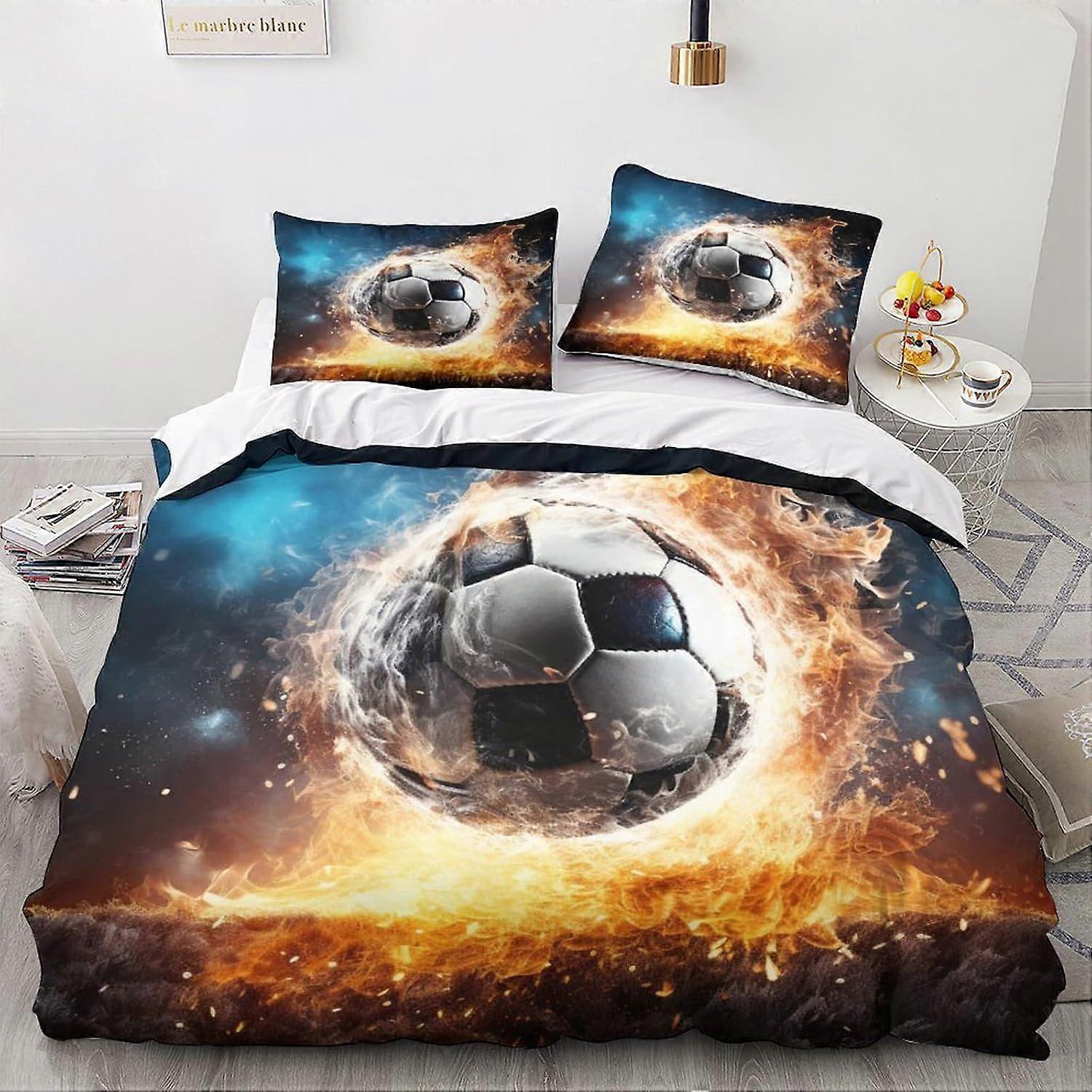 LikeEj كرة القدم الكرة الفراش غطاء لحاف 3D كرة القدم المطبوعة لحاف غطاء لحاف مع إغلاق سحاب ، ملك الفراش الرياضي