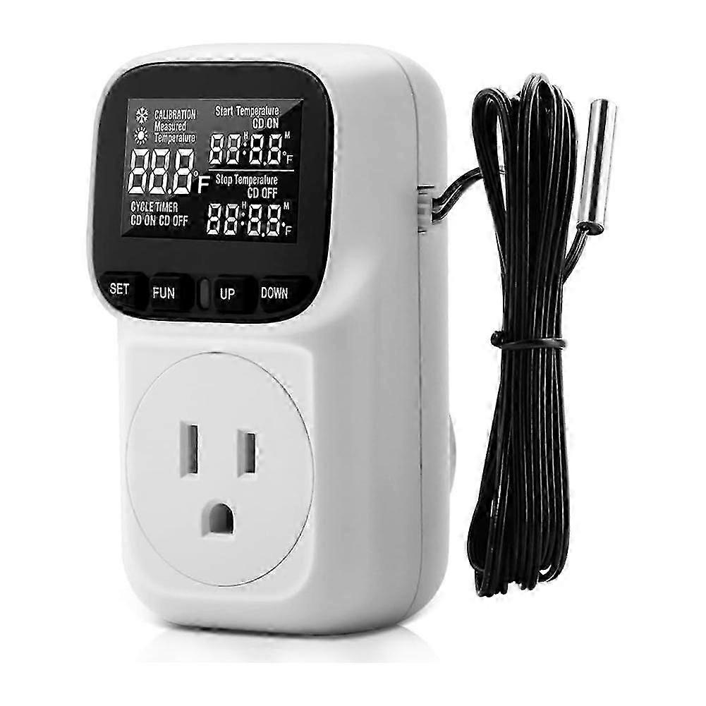 Digital Plug in Thermostat Outlet120V Heating Cooling Control 110V 15A Celsius Fahrenheit Display,for Greenhouse US Plug
