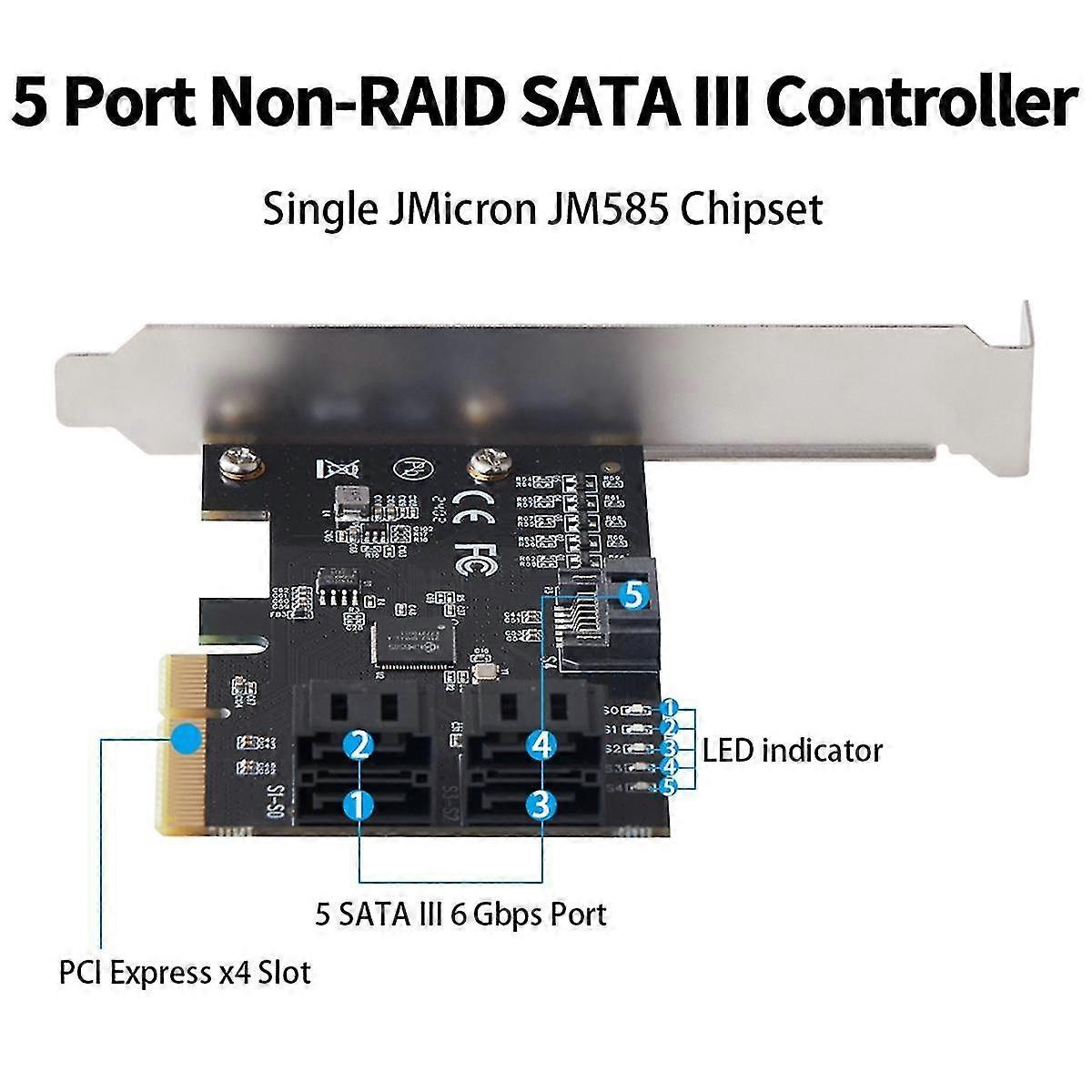 5 Port SATA III PCIE X4 to SATA 3.0 PCI Express Converter Computer Hard Disk SATA Expansion Card Ad