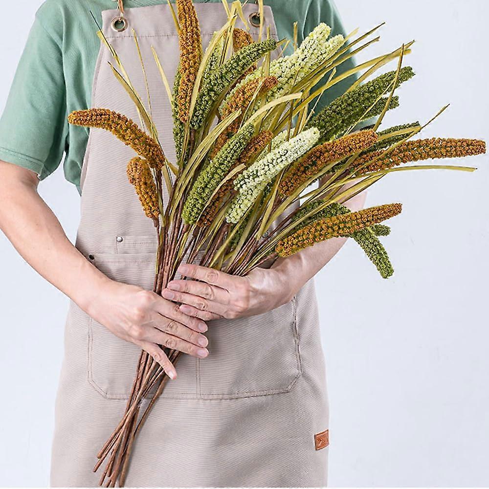 Artificial Cattail Wheat Stems Set of 9, 29.5' Faux Wildflower Branches for Home Table Centerpieces, Thanksgiving Party Decor