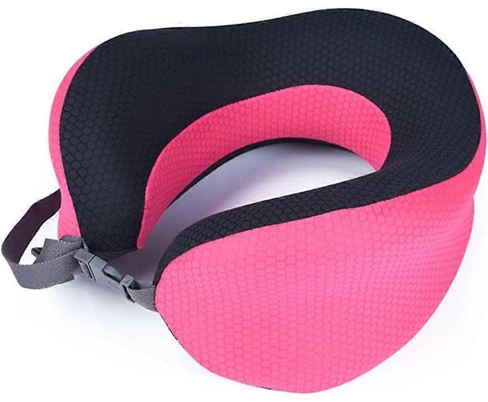 Travel Neck Pillow Memory Foam U Shape for Airplane Head and Neck Support with Removable Cotton Cover (Red, 26x25x12cm)