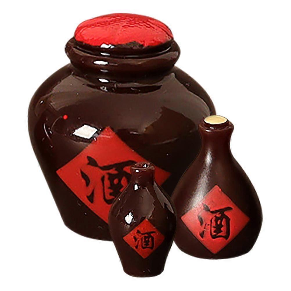 Miniature Wine Jar Model for Dollhouse Use with 3Pcs Resin Pieces