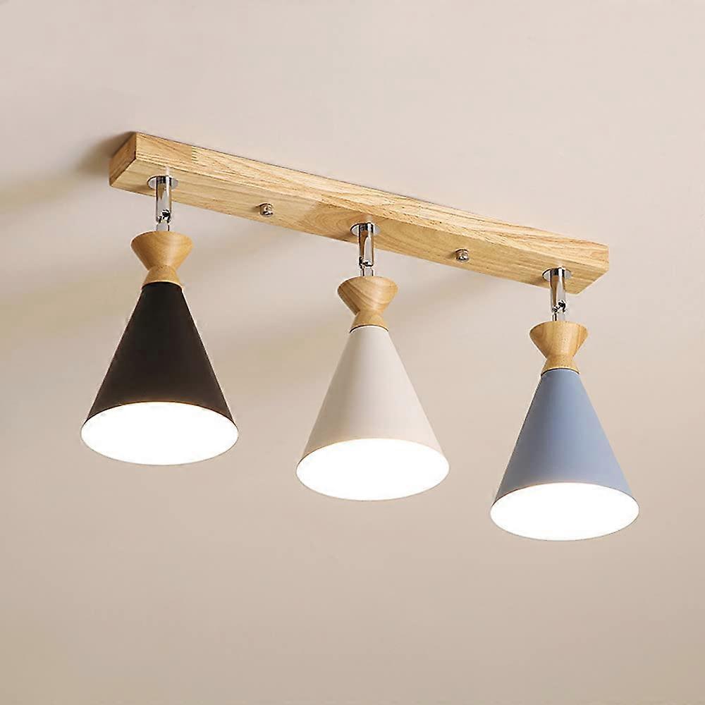 Modern Wood Track Lighting Fixture, 3Light Adjustable Ceiling Lamp with Durable Metal Shades