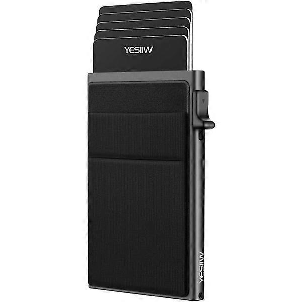 Slim Wallet for Men - Pop-up Card Holder RFID Blocking Minimalist Business Credit Card Wallet with Pocket for Bills and Coins Black