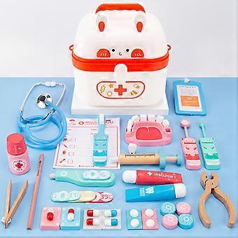 Children's early education rabbit doctor toy set, boys and girls pretend to be doctors, injection toys, wooden simulation medicine box