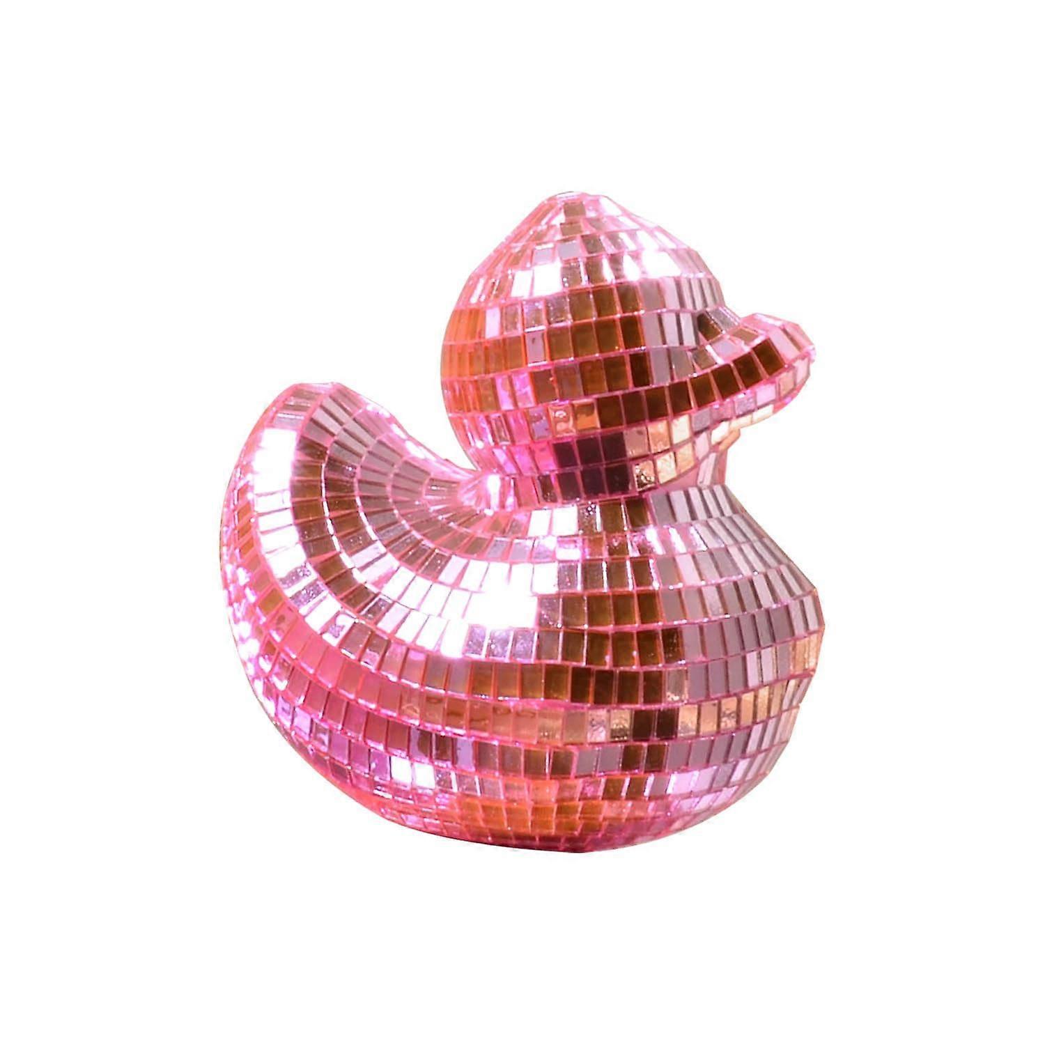 Pink Disco Ball Duck Ornament with 360° Sparkle Effect for Wedding, Party and Cake Decoration