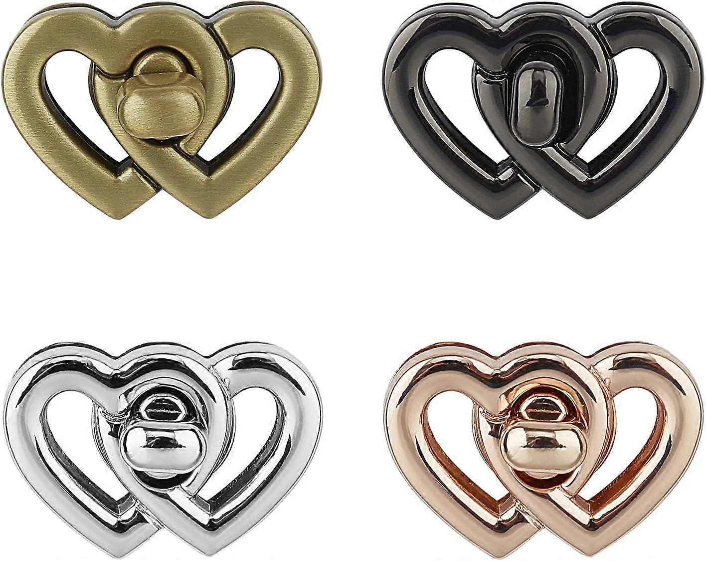 4 Sets 4 Colors Zinc Alloy Bag Twist Lock Catch Clasps Double Heart Shape Bag Lock Clips Handbag Turn Lock for DIY Bag Making Accessories