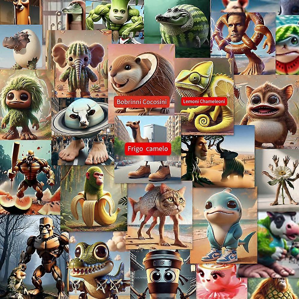 Autocollants de dessin anim�� italien Brainrot Tung Tung Sahur, 105 pi��ces, autocollants m��me amusants pour d��coration d'ordinateur portable