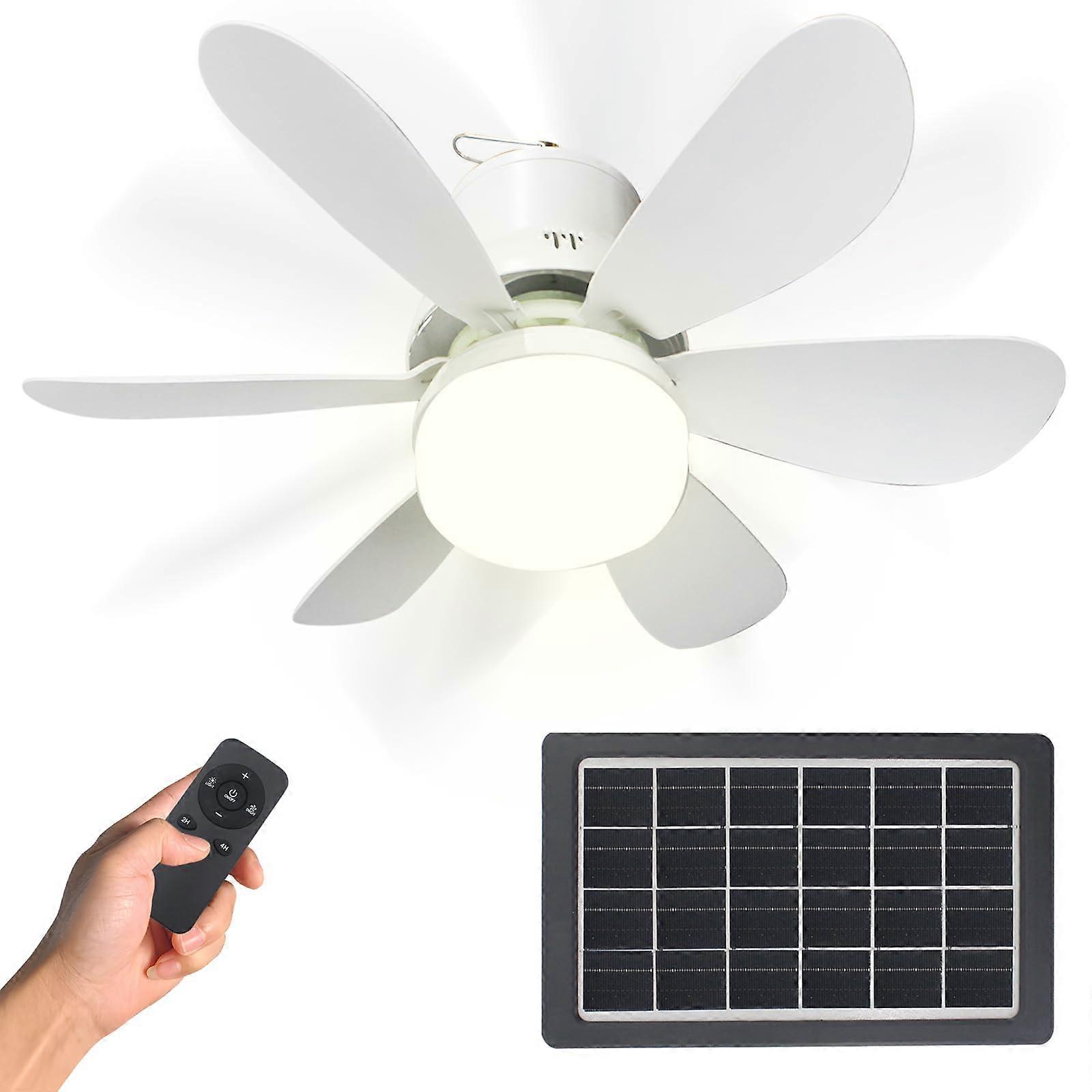 Solar Ceiling Fan with Light and Remote, 3 Color LED, 10000mAh Battery, Outdoor Camping Use