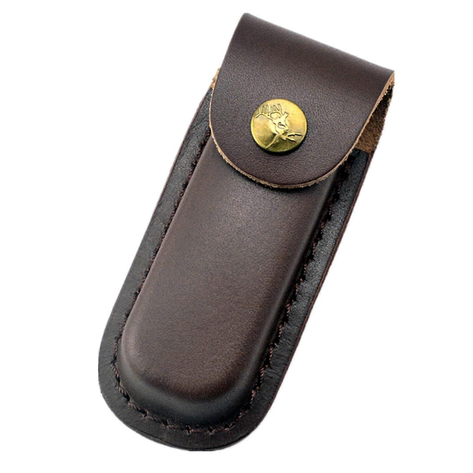 Leather Knife Sheath with Belt Loop for Folding Knives and Multitools, Durable Snap Closure