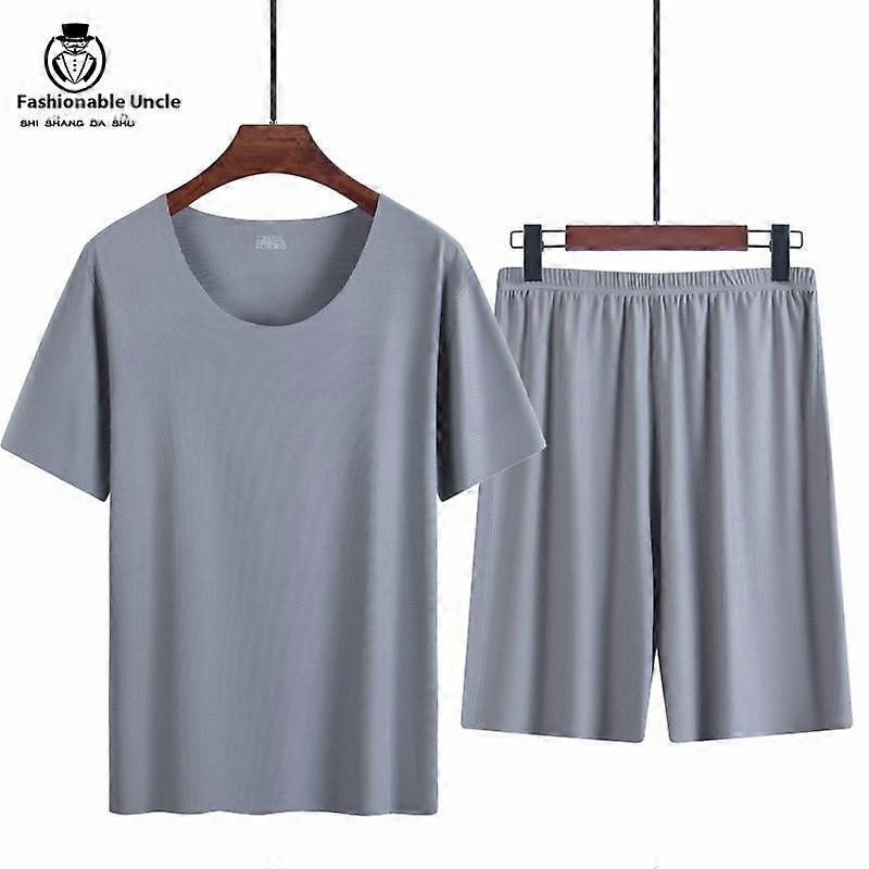 Ensemble pyjama d'été pour homme en soie glacée, t-shirt léger à manches courtes et col rond sans coutures en modal.