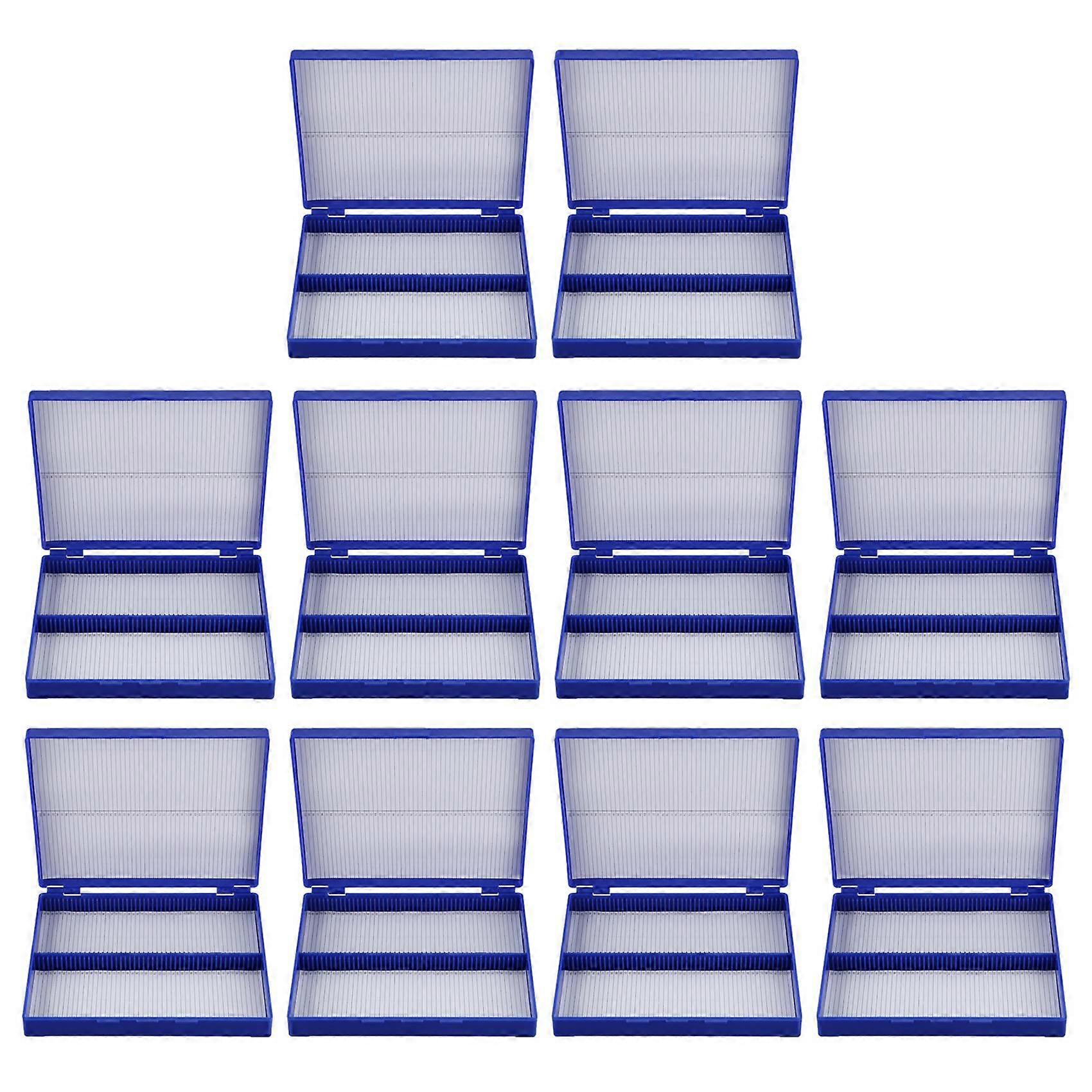 10X Royal Blue Plastic Rectangle Hold 100 Microslide Slide Microscope Box