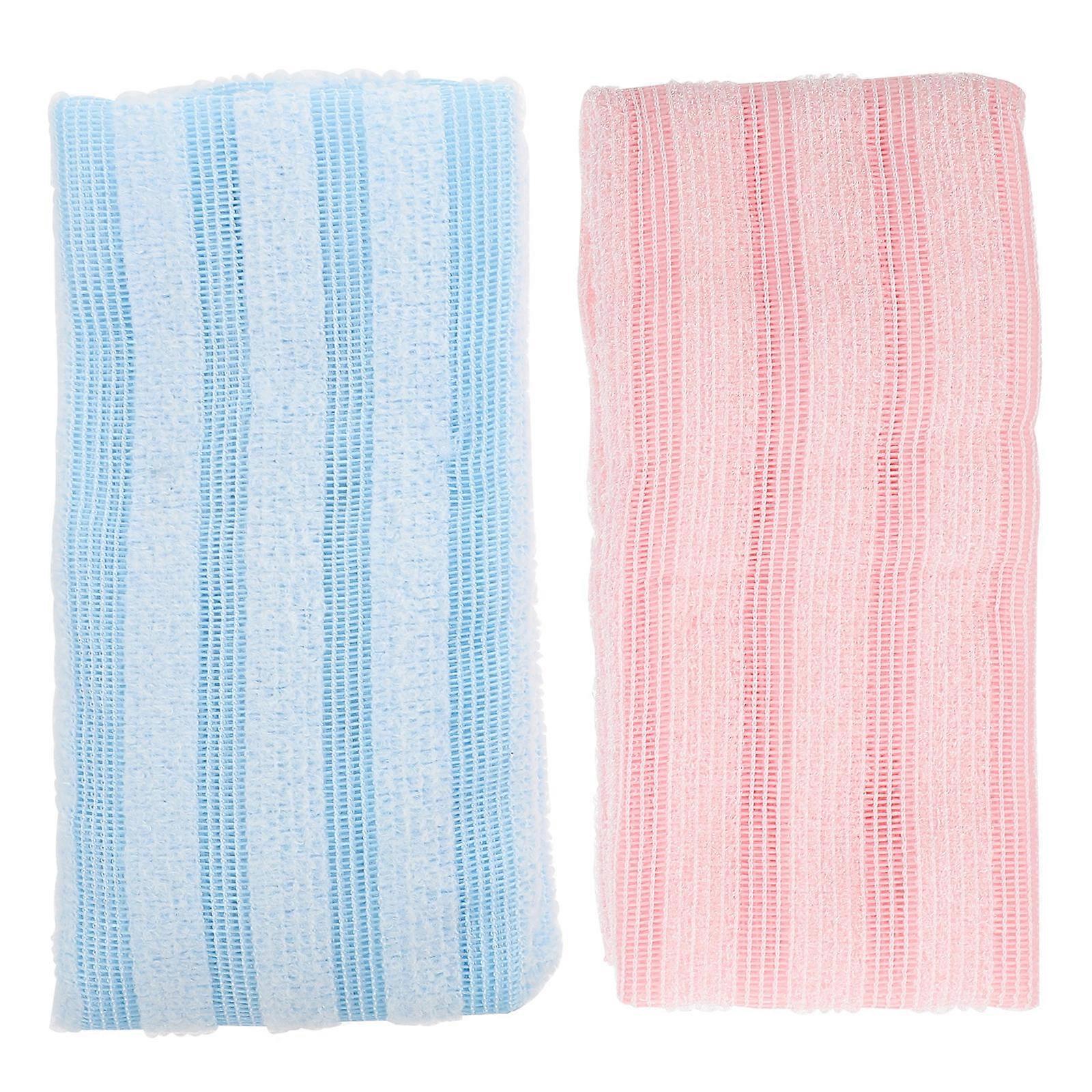 Bath Scrub Oil Removal Rectangular Design Double-Sided Cleaning Pink 100x25cm 2Set