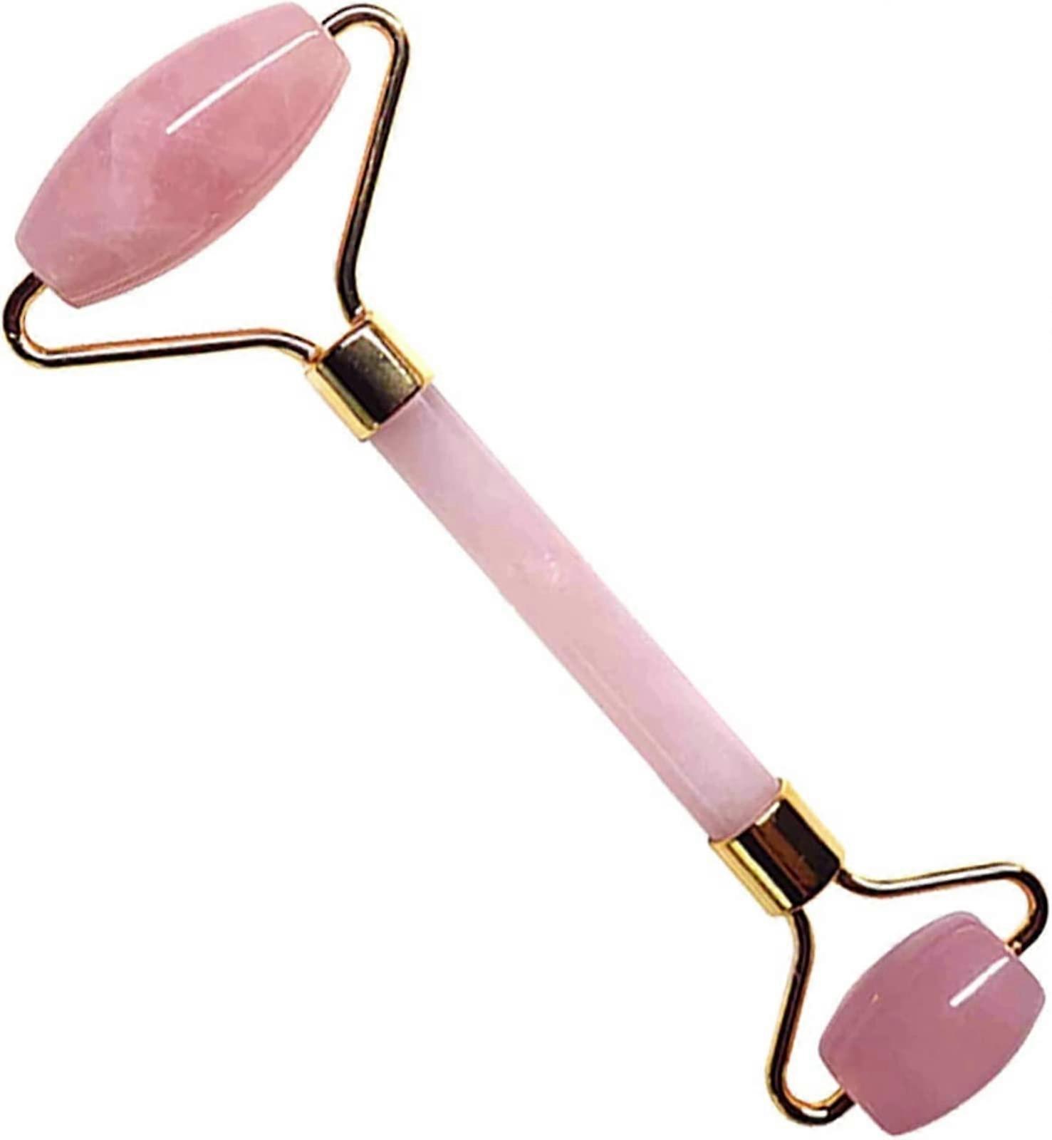 Jade Roller Rose Quartz Face Massager with Smooth Glide Cooling Skin Refresh Pink Crystal