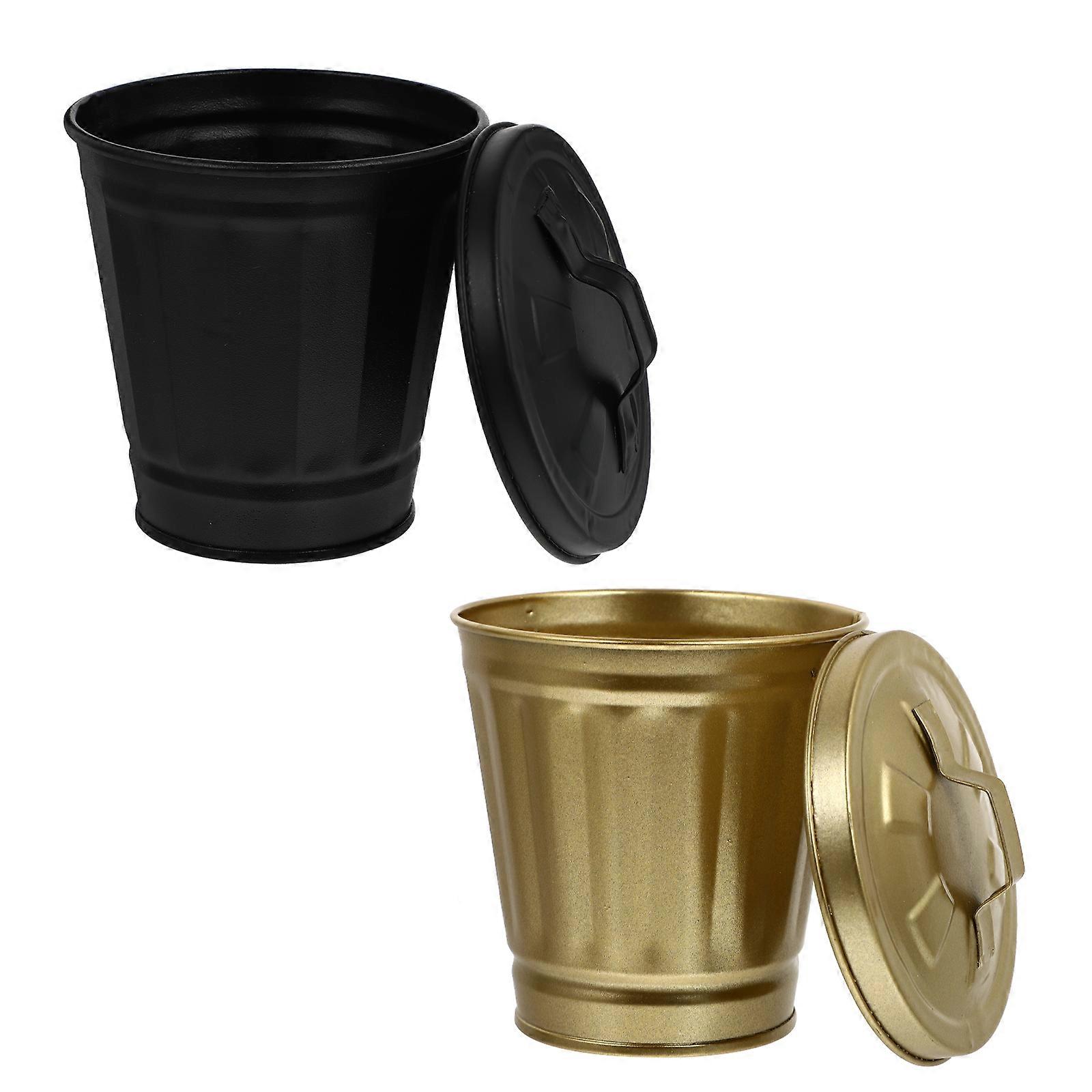 Iron Sheet Trash Can Desktop Garbage Bin with Cover 6Pcs